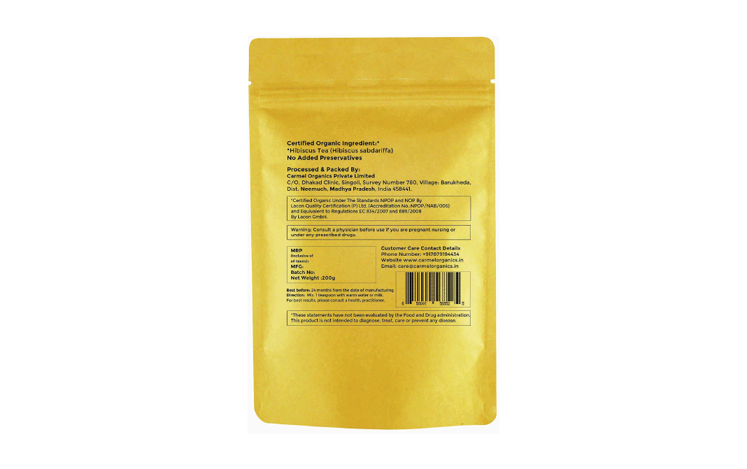 Carmel Organics Hibiscus Tea    Pack  200 grams